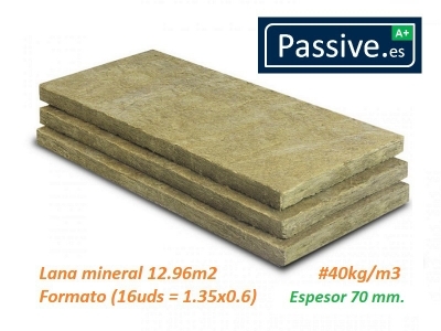 Imagen de Lana mineral de 70mm. para tabiquería y trasdosados, #9.72 m2, (Formato 12uds = 1.35x0.6)