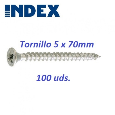 Imagen de 100 Tornillos zincado rosca madera 5x70 INDEX