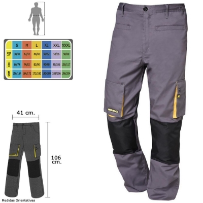 Imagen de Pantalones Largos DeTrabajo, Multibolsillos, Resistentes, Rodilla Reforzada, Gris/Amarillo Talla 42/44 M (Slim Fit)