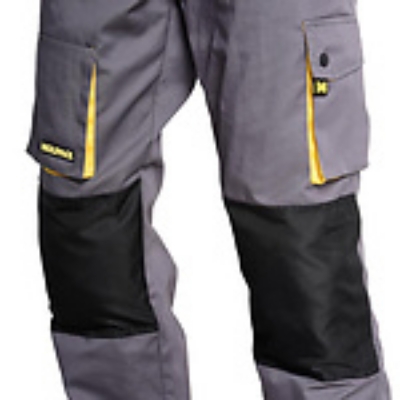 Imagen de Pantalones Largos DeTrabajo, Multibolsillos, Resistentes, Rodilla Reforzada, Gris/Amarillo Talla 42/44 M (Slim Fit)