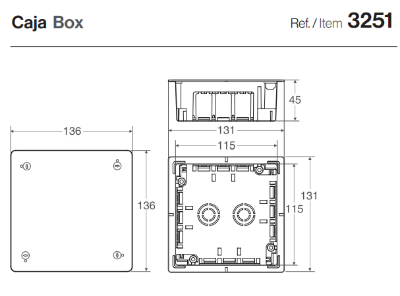 Imagen de Caja de registro para tabiquería hueca IP20 de 115 x 115mm.