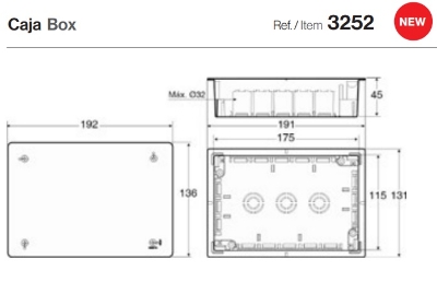 Imagen de Caja de registro para tabiquería hueca IP20 de 115 x 175 mm.