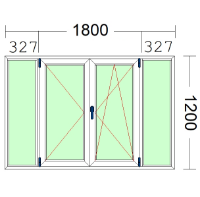 Imagen de VENTANA DE DOS HOJAS Y DOS FIJOS LATERALES, OSCILOBATIENTE DE 1800 X 1200