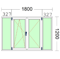 Imagen de VENTANA DE DOS HOJAS Y DOS FIJOS LATERALES, OSCILOBATIENTE DE 1800 X 1200