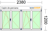Imagen de VENTANA DE CUATRO HOJAS, (2 OSCILOBATIENTES) DE 2380 X 1200