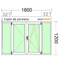 Imagen de VENTANA DE DOS HOJAS Y DOS FIJOS LATERALES, OSCILOBATIENTE DE 1800 X 1200 CON PERSIANA