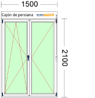 Imagen de VENTANA DE DOS HOJAS OSCILOBATIENTE DE 1500 X 2100 CON PERSIANA