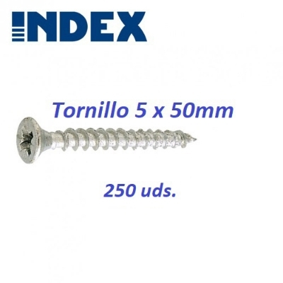 Imagen de 250 Tornillos zincado rosca madera 5x50 INDEX