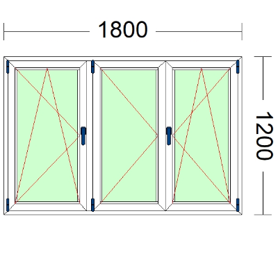 Imagen de VENTANA DE TRES HOJAS, (2 OSCILOBATIENTES) DE 1800 X 1200