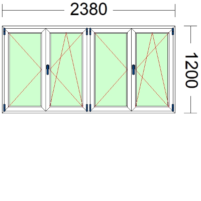 Imagen de VENTANA DE CUATRO HOJAS, (2 OSCILOBATIENTES) DE 2380 X 1200