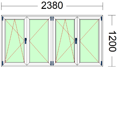 Imagen de VENTANA DE CUATRO HOJAS, (2 OSCILOBATIENTES) DE 2380 X 1200