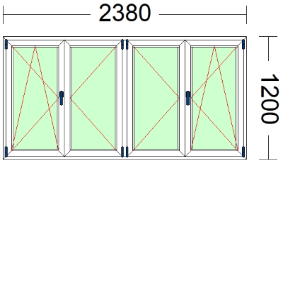 Imagen de VENTANA DE CUATRO HOJAS, (2 OSCILOBATIENTES) DE 2380 X 1200