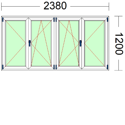 Imagen de VENTANA DE CUATRO HOJAS, (2 OSCILOBATIENTES) DE 2380 X 1200