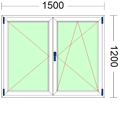 Imagen de VENTANA DE DOS HOJAS, OSCILOBATIENTE DE 1500 X 1200