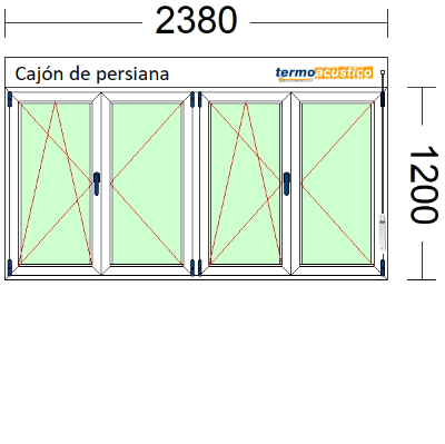 Imagen de VENTANA DE CUATRO HOJAS, (2 OSCILOBATIENTES) DE 2380 X 1200