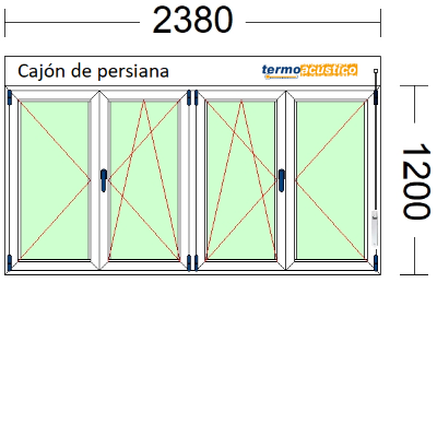 Imagen de VENTANA DE CUATRO HOJAS, (2 OSCILOBATIENTES) DE 2380 X 1200