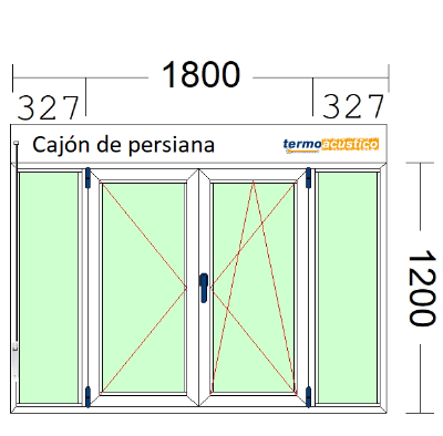 Imagen de VENTANA DE DOS HOJAS Y DOS FIJOS LATERALES, OSCILOBATIENTE DE 1800 X 1200 CON PERSIANA