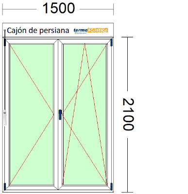 Imagen de VENTANA DE DOS HOJAS OSCILOBATIENTE DE 1500 X 2100 CON PERSIANA