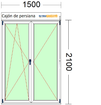 Imagen de VENTANA DE DOS HOJAS OSCILOBATIENTE DE 1500 X 2100 CON PERSIANA