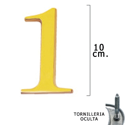 Imagen de Numero Latón "1" 10 cm. con Tornilleria Oculta (Blister 1 Pieza)
