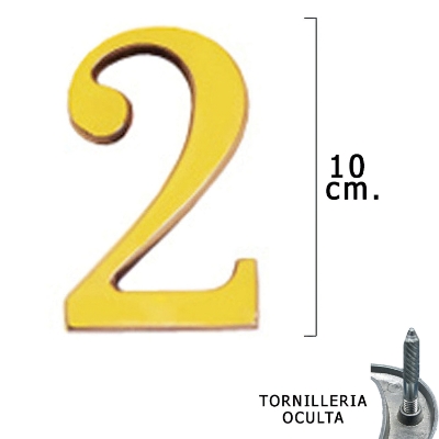 Imagen de Numero Latón "2" 10 cm. con Tornilleria Oculta (Blister 1 Pieza)