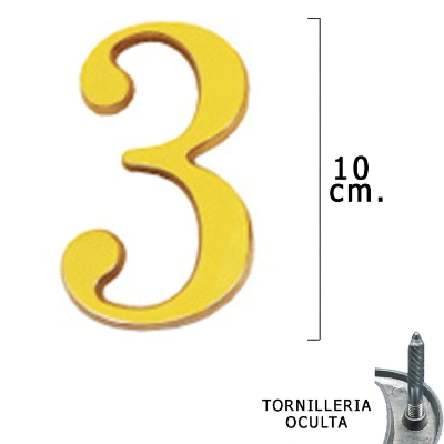 Imagen de Numero Latón "3" 10 cm. con Tornilleria Oculta (Blister 1 Pieza)