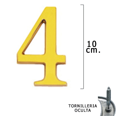 Imagen de Numero Latón "4" 10 cm. con Tornilleria Oculta (Blister 1 Pieza)