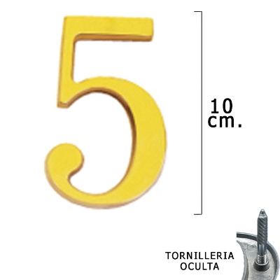 Imagen de Numero Latón "5" 10 cm. con Tornilleria Oculta (Blister 1 Pieza)