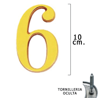 Imagen de Numero Latón "6" 10 cm. con Tornilleria Oculta (Blister 1 Pieza)