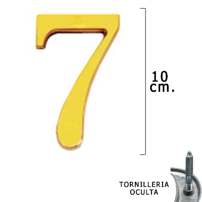Imagen de Numero Latón "7" 10 cm. con Tornilleria Oculta (Blister 1 Pieza)