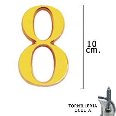 Imagen de Numero Latón "8" 10 cm. con Tornilleria Oculta (Blister 1 Pieza)