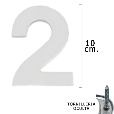 Imagen de Numero Metal "2" Plateado Mate 10 cm. con Tornilleria Oculta (Blister 1 Pieza)