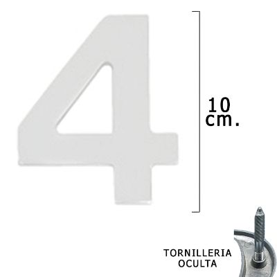 Imagen de Numero Metal "4 Plateado Mate 10 cm. con Tornilleria Oculta (Blister 1 Pieza)