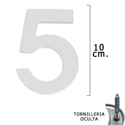 Imagen de Numero Metal "5" Plateado Mate 10 cm. con Tornilleria Oculta (Blister 1 Pieza)