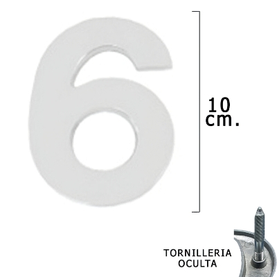 Imagen de Numero Metal "6" Plateado Mate 10 cm. con Tornilleria Oculta (Blister 1 Pieza)
