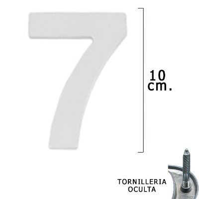 Imagen de Numero Metal "7" Plateado Mate 10 cm. con Tornilleria Oculta (Blister 1 Pieza)