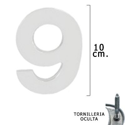 Imagen de Numero Metal "9" Plateado Mate 10 cm. con Tornilleria Oculta (Blister 1 Pieza)