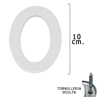 Imagen de Numero Metal "0" Plateado Mate 10 cm. con Tornilleria Oculta (Blister 1 Pieza)