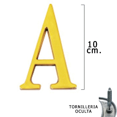Imagen de Letra Latón "A" 10 cm. con Tornilleria Oculta (Blister 1 Pieza)