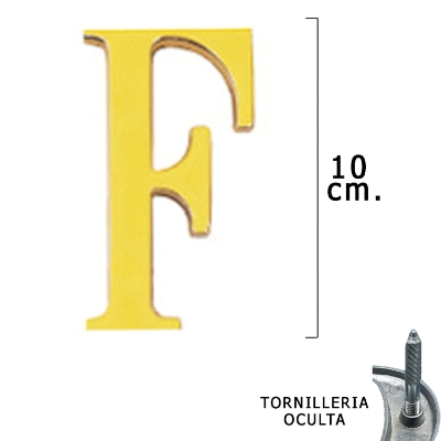 Imagen de Letra Latón "F" 10 cm. con Tornilleria Oculta (Blister 1 Pieza)