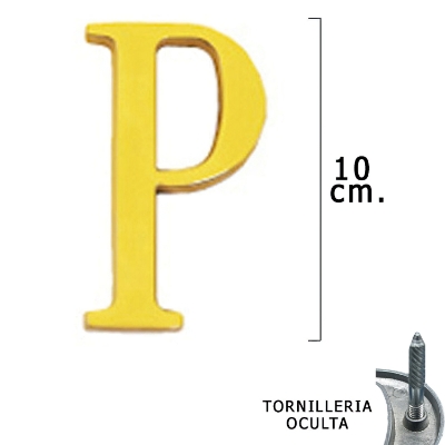 Imagen de Letra Latón "P" 10 cm. con Tornilleria Oculta (Blister 1 Pieza)