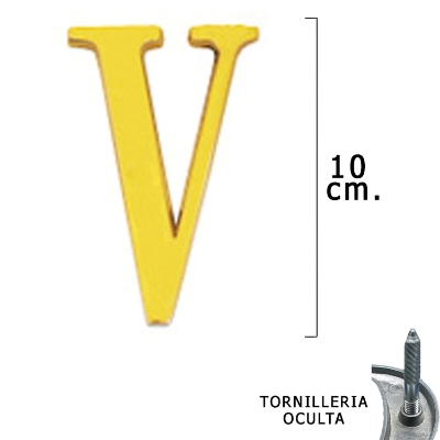 Imagen de Letra Latón "V" 10 cm. con Tornilleria Oculta (Blister 1 Pieza)