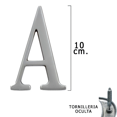 Imagen de Letra Metal "A" Plateada Mate 10 cm. con Tornilleria Oculta (Blister 1 Pieza)