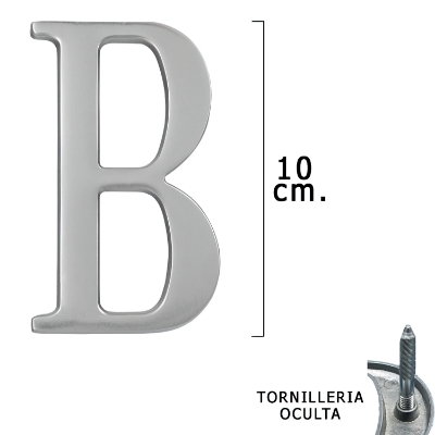 Imagen de Letra Metal "B" Plateada Mate 10 cm. con Tornilleria Oculta (Blister 1 Pieza)