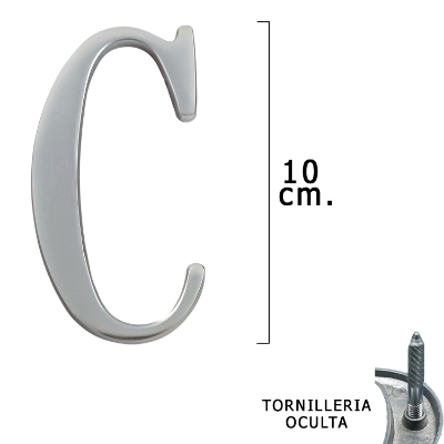 Imagen de Letra Metal "C" Plateada Mate 10 cm. con Tornilleria Oculta (Blister 1 Pieza)