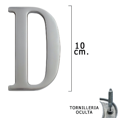 Imagen de Letra Metal "D" Plateada Mate 10 cm. con Tornilleria Oculta (Blister 1 Pieza)