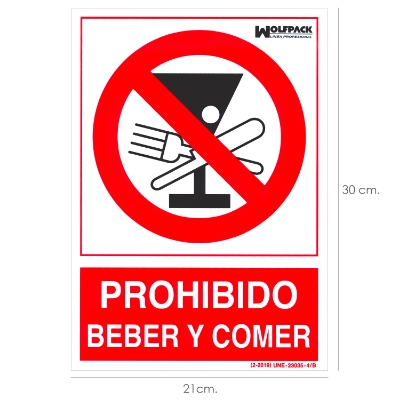Imagen de Cartel Prohibido Beber y Comer 30x21cm.