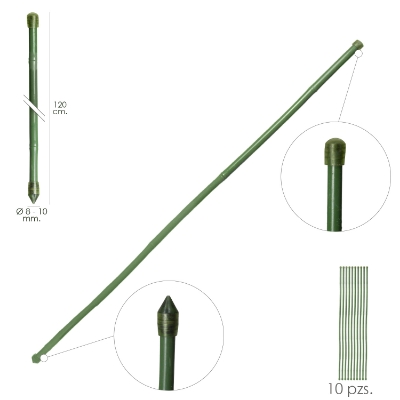 Imagen de Tutor Varilla Bambú Plastificado Ø  8  - 10 mm. x   120 cm. (Paquete 10 Unidades)