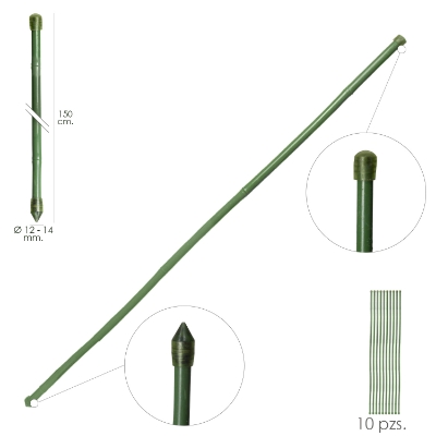 Imagen de Tutor Varilla Bambú Plastificado Ø 12  - 14 mm. x   150 cm. (Paquete 10 Unidades)