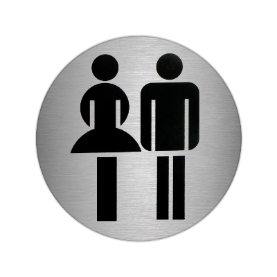 Imagen de Placa Adhesiva Baño "Mujer / Hombre" Acero Inoxidable Ø 7 cm.